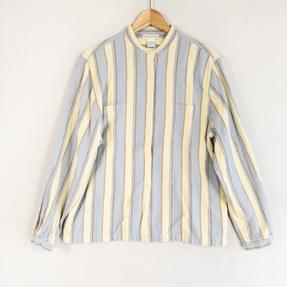 Mark, Fore & Strike Shirt Womens Size Large Blue Stripe Button Up Long Sleeve